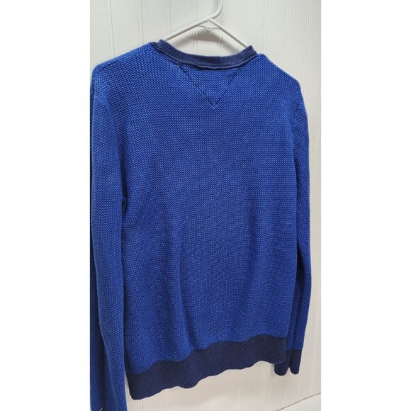 Tommy Hilfiger Mens Blue Textured Knit Crewneck Sweater L Cotton & Ribbed Cuffs - Picture 8 of 11